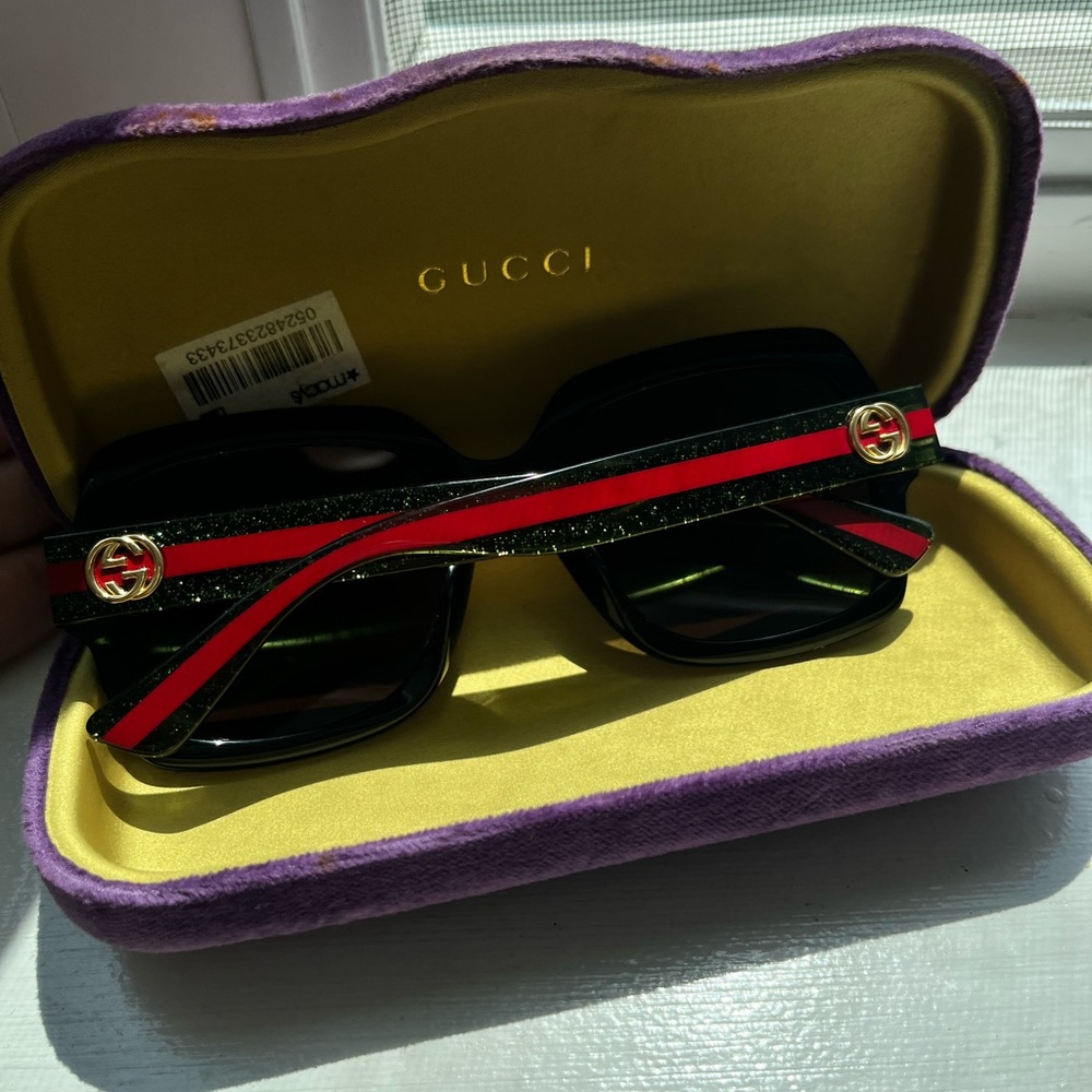 Gucci Black Sunglasses with Red and Green Accents